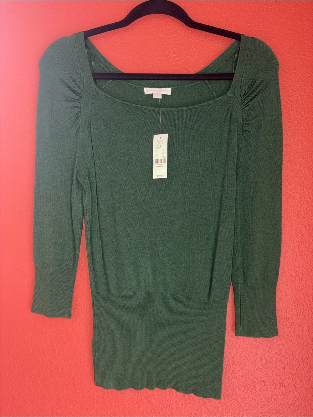 New York & Company Forest Green Square Neck Knit Sweater